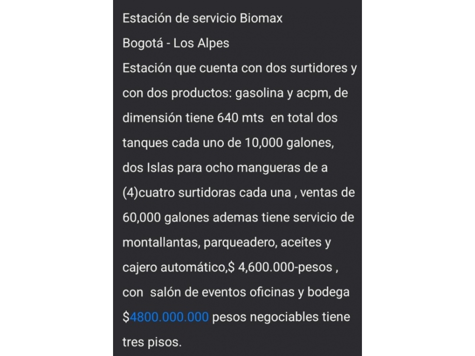 Venta de Estación de Servicios Biomax Los Alpes Bogotá Sur Oriente — foto 2