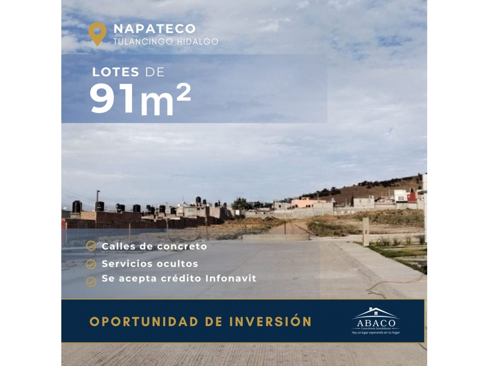 Lotes economicos y urbanizados en Tulancingo, Col Napateco - 1