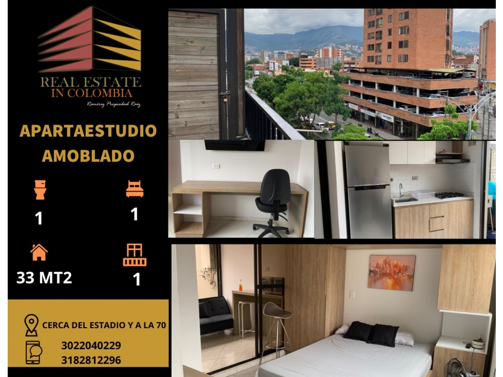APARTAESTUDIO AMOBLADO EN ARRIENDO-CERCA DE LA 70