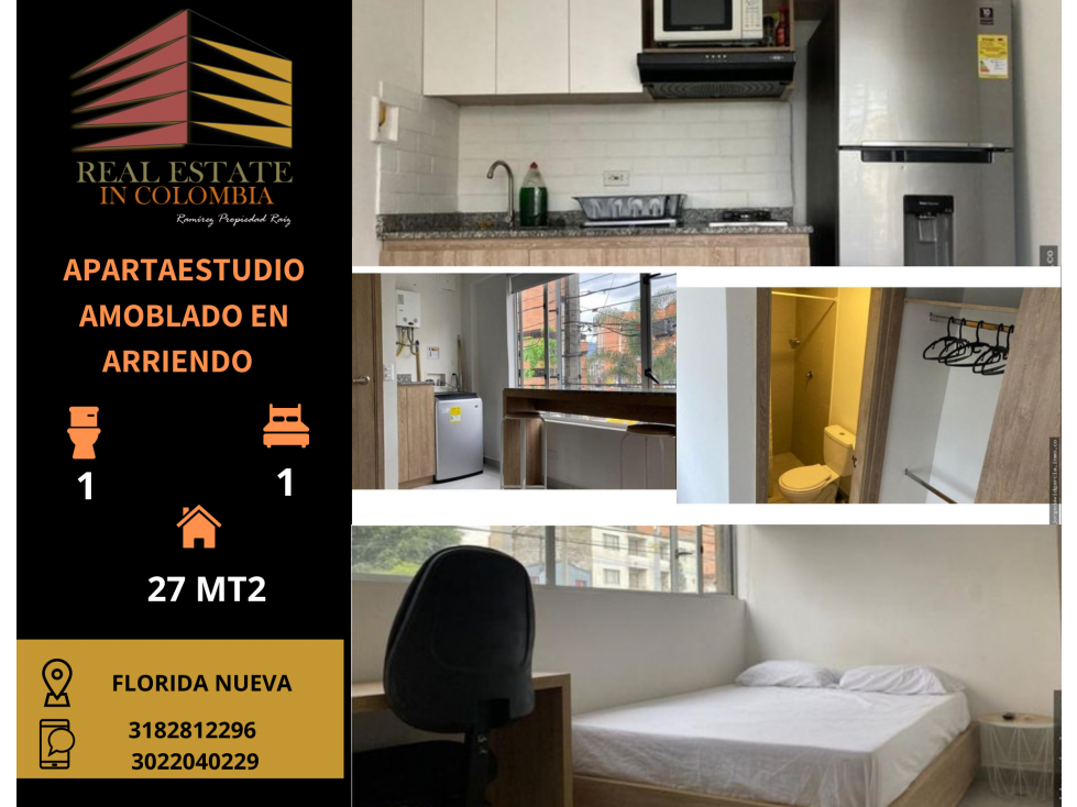 APARTAESTUDIO AMOBLADO EN ARRIENDO EN FLORIDA NUEVA CERCA DE LA 70
