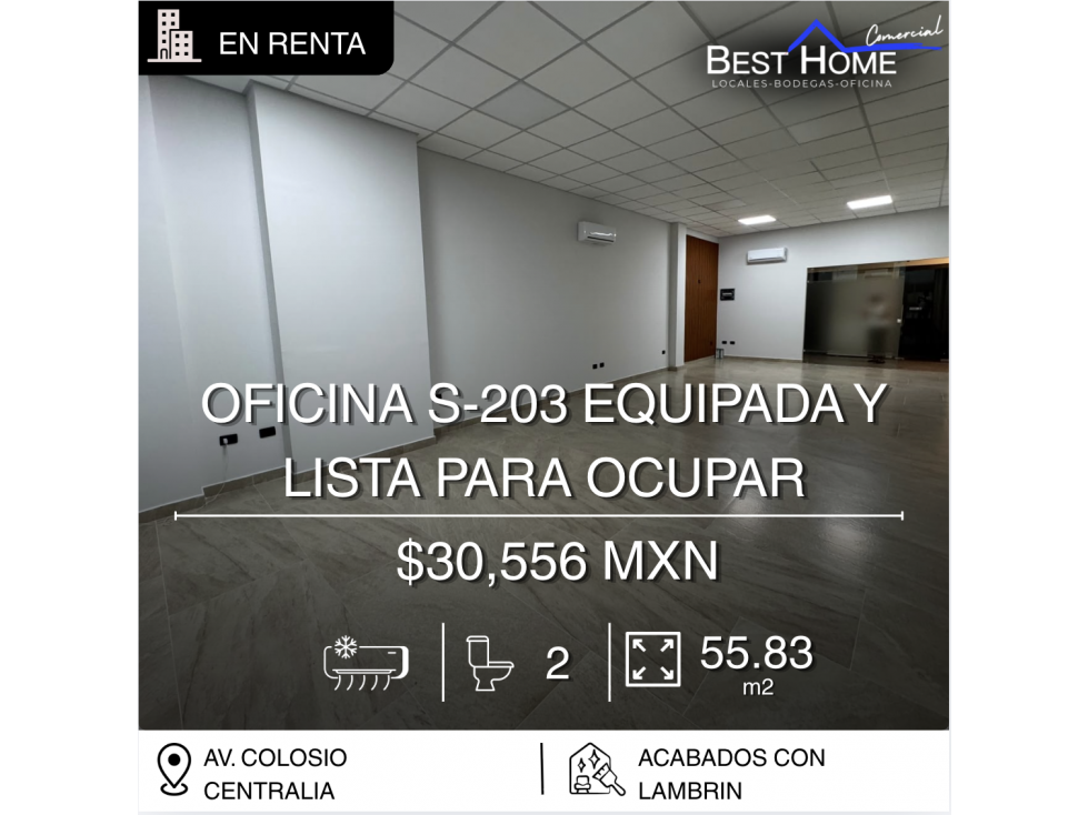Oficina s-203 de 55. 83 m2 en Centralia, Cancún