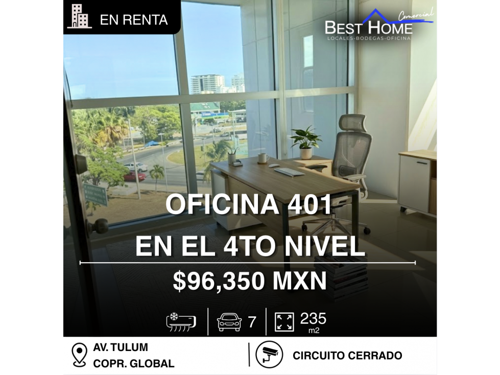 Oficina de 235 m2 en renta en Corporativo Global, Cancún, Bonampak