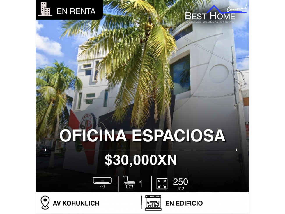 Oficina en renta de 250m2 en Av Kohunlich, Cancún - 1