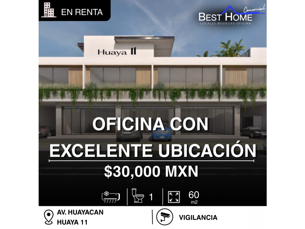 Oficina en renta 60 m2 en Av. Huayacan - Cancún