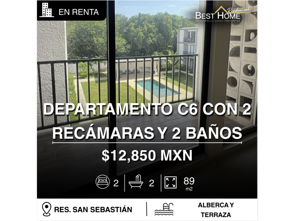 Departamento de 89 m2 en renta en Res. San Sebastián, Cancún