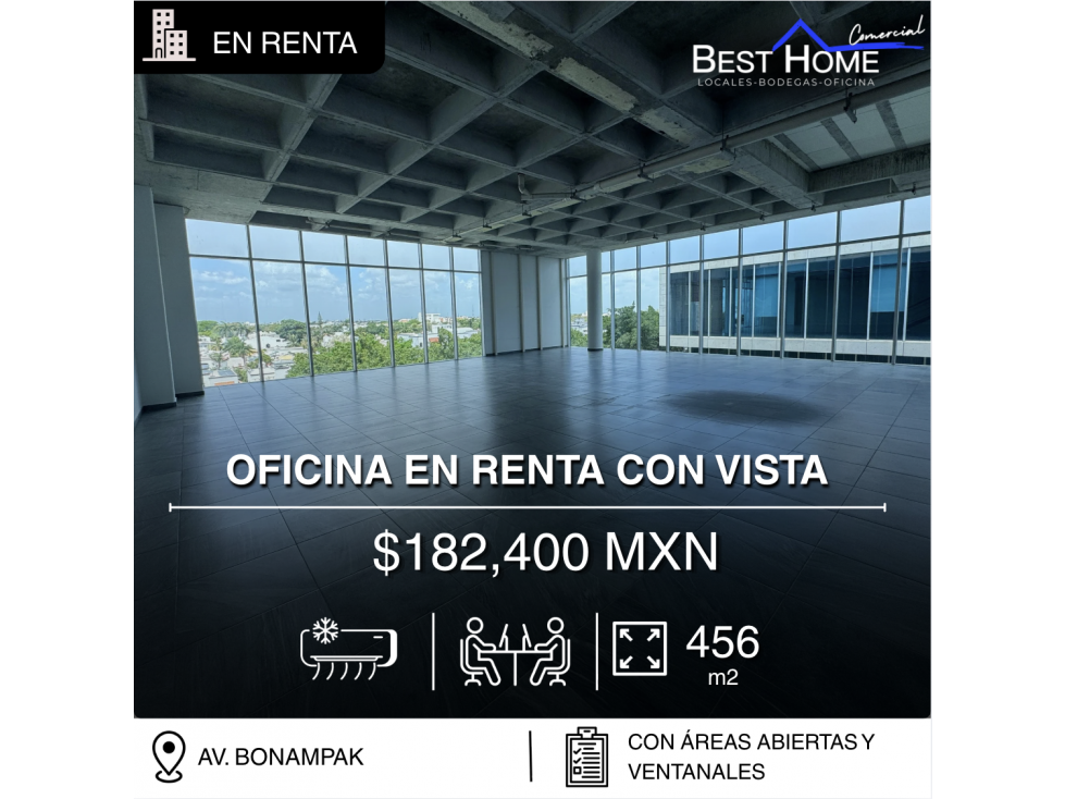 Se renta oficina de 456 m2 en Blau, Cancún