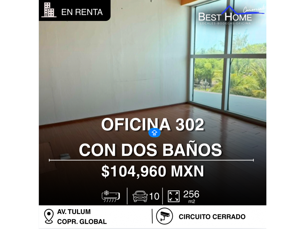 Oficina de 256 m2 en renta en Corporativo Global, Cancún, Bonampak
