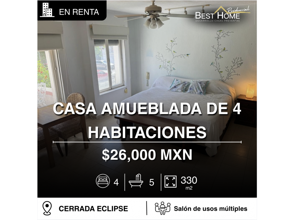 Casa de 330 m2 en renta en calle eclipse, Cancún