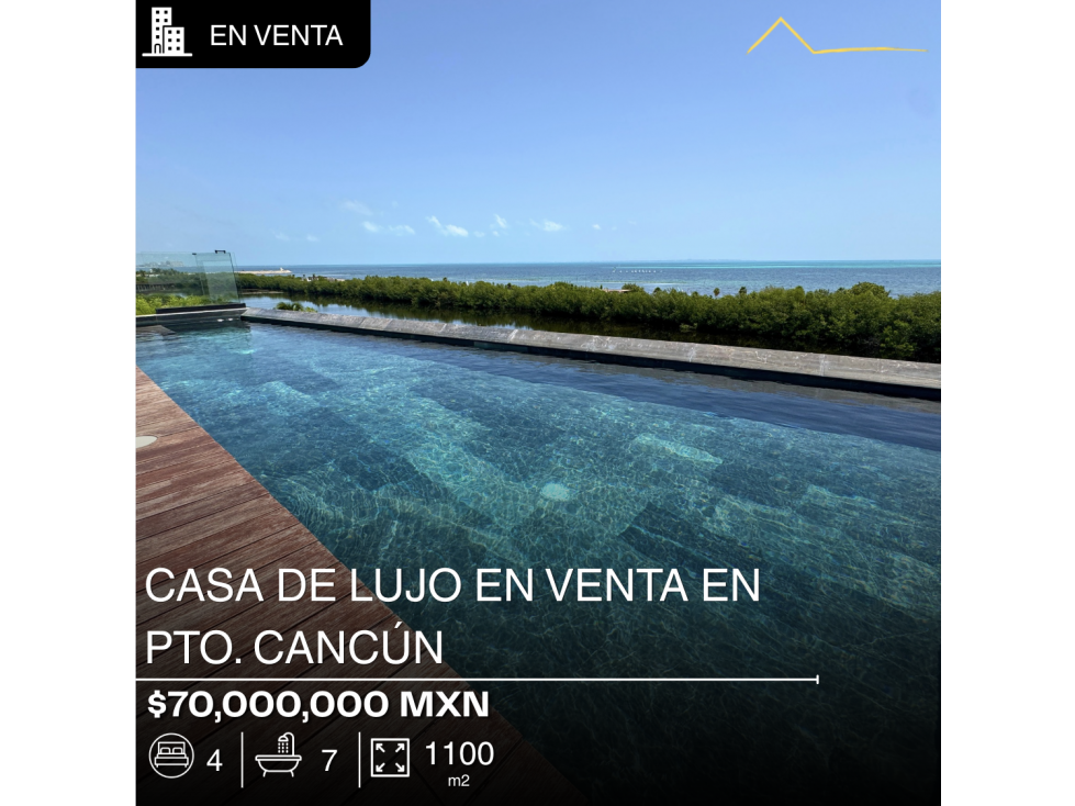 Casa de lujo de 1,100 m2 en venta en Puerto Cancún La Laguna II
