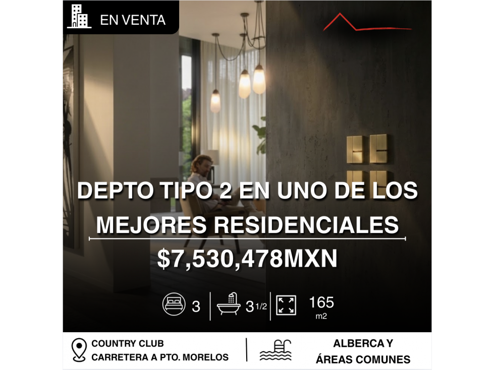 Departamento 2 de 165 m2 en venta en country club, Cancún