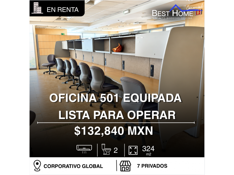 Oficina en renta de 324 m2 en Corp. Global, Cancún