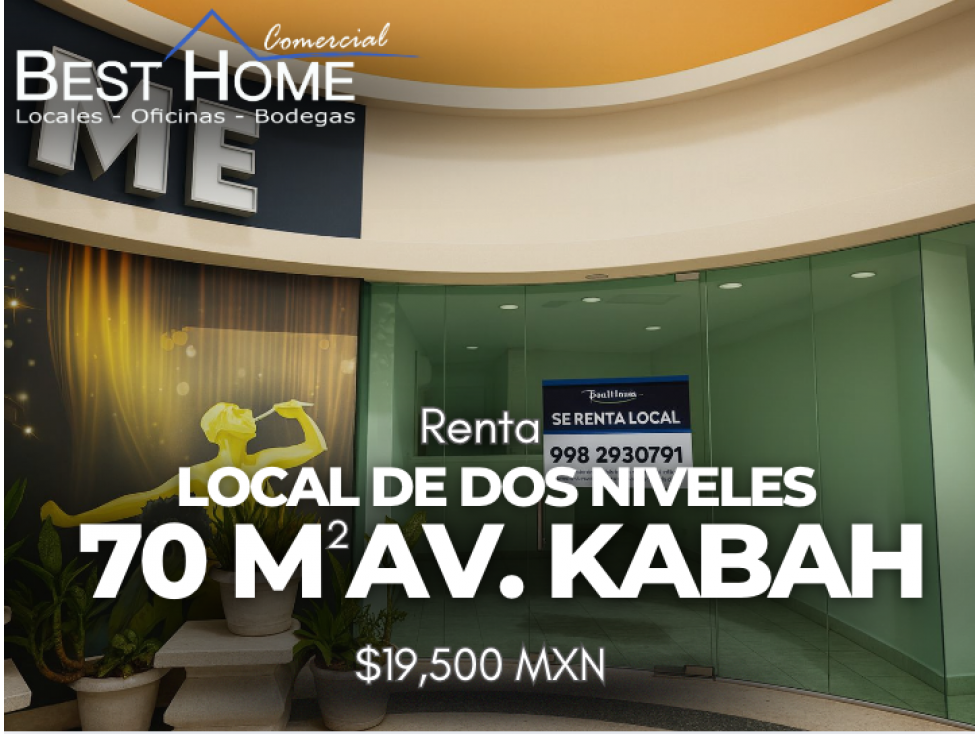 Local dos niveles en renta 70m2 en Plaza Punta Kabah - Cancún