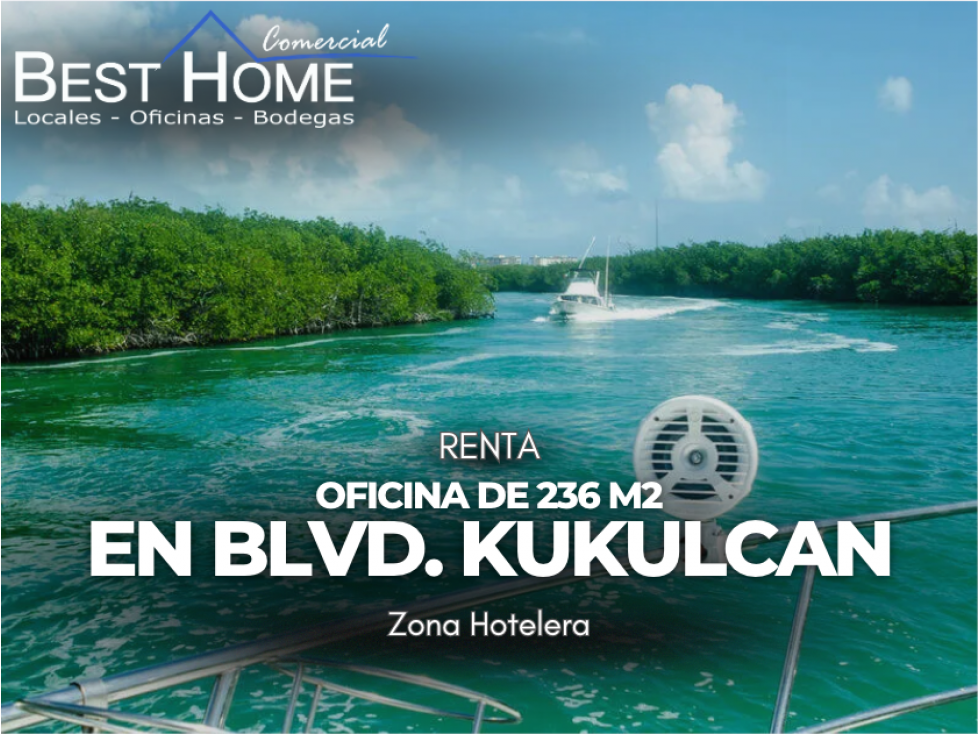 Oficina de 236 m2 en renta con vista a la Laguna Torre Europea-Cancún