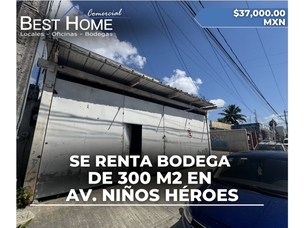Bodega en renta de 300 m2 en Av. Niños Héroes - Cancún