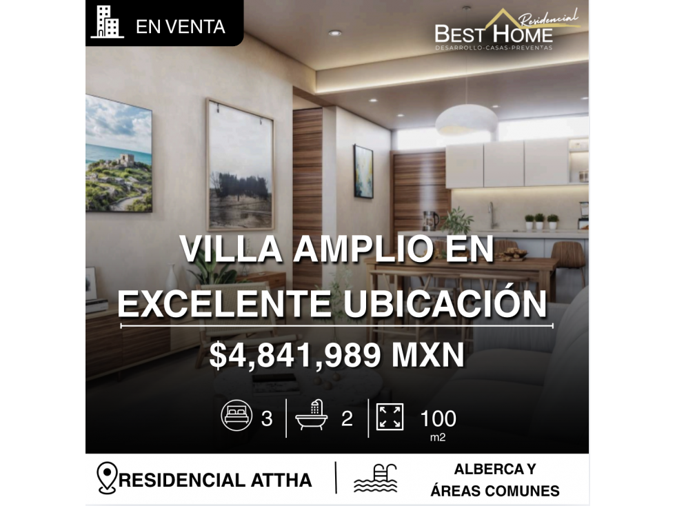 Villa en venta de 100 m2 en residenical ATTHA, Cancún