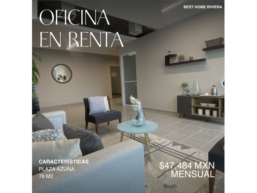 Oficina de lujo en renta de 76 m2 en Plaza Azuna, Cancún