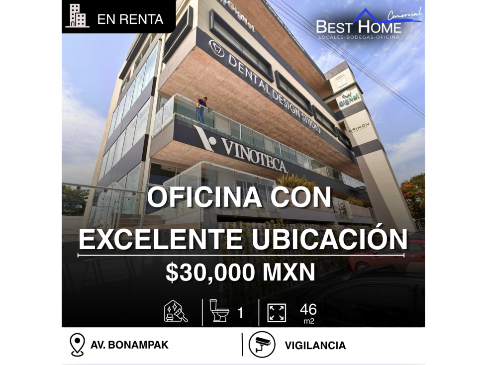 Oficina en renta de 46 m2 corporativo sobre av bonampak, Cancún