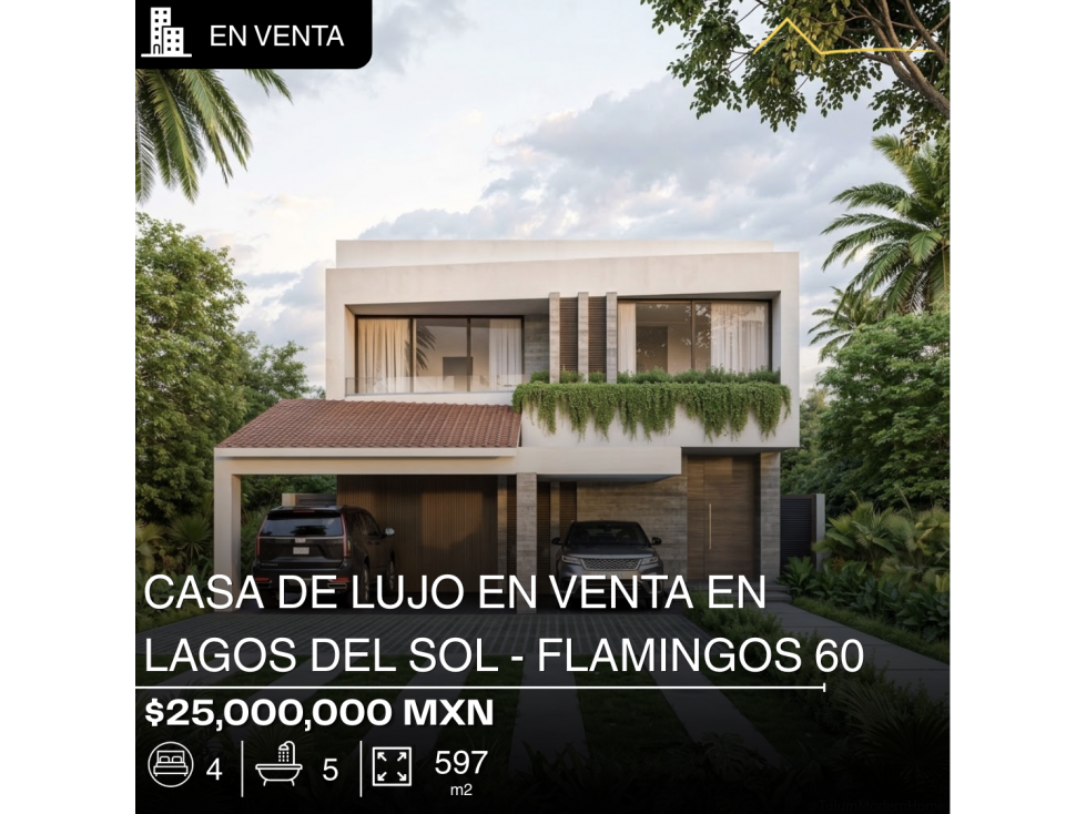 Casa en venta de 597 m2 en Lagos del Sol Flamingos, Cancún