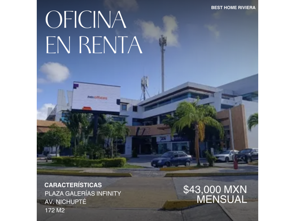 Oficina en renta de 172 m2 en Galerías Infinity, Cancún