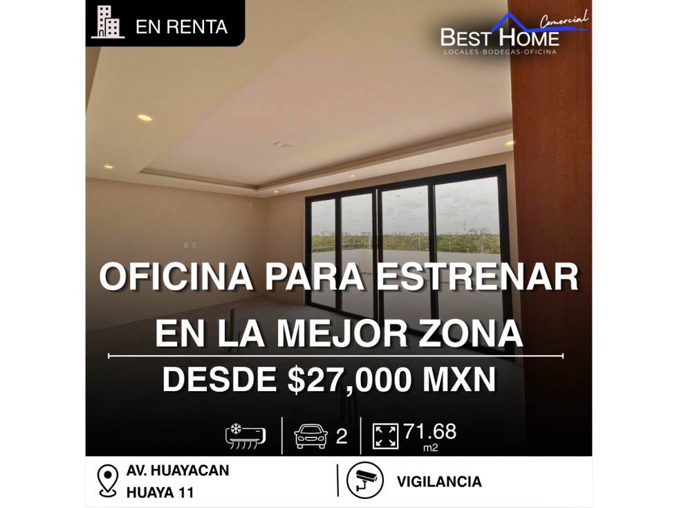 Oficina en renta desde 71.68 m2 en Av. Huayacan - Cancún