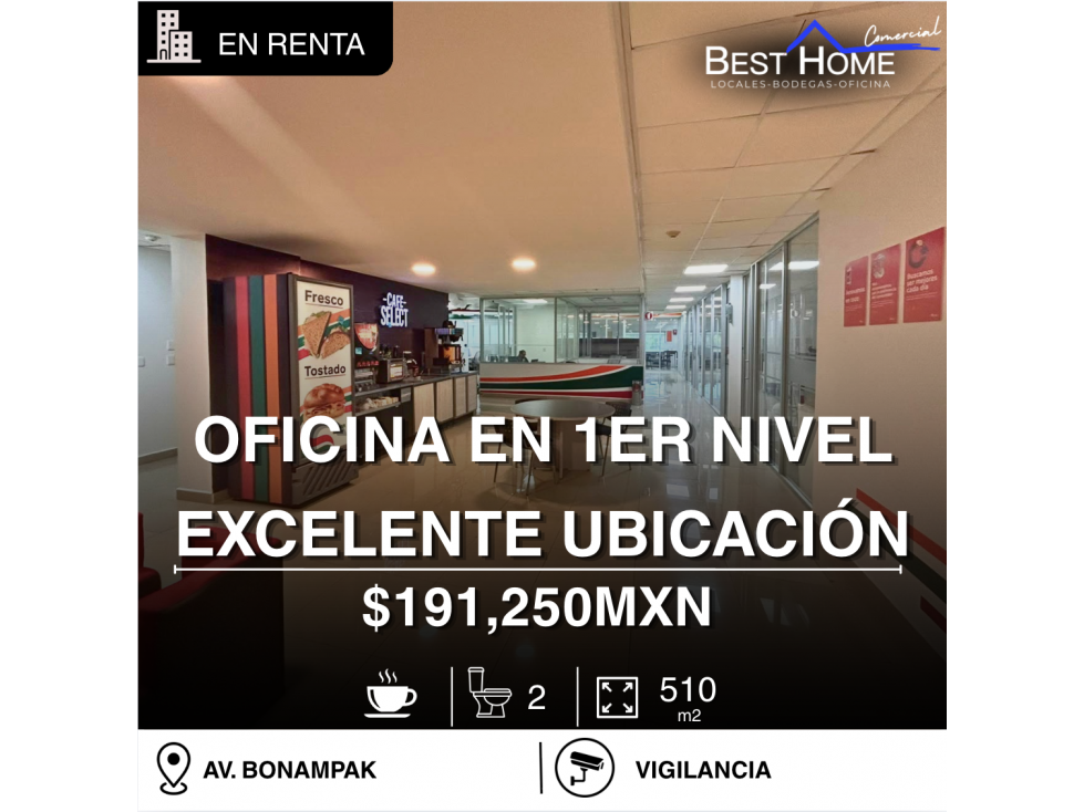 Oficina en renta de 510 m2 en Av. Bonampak, Cancún