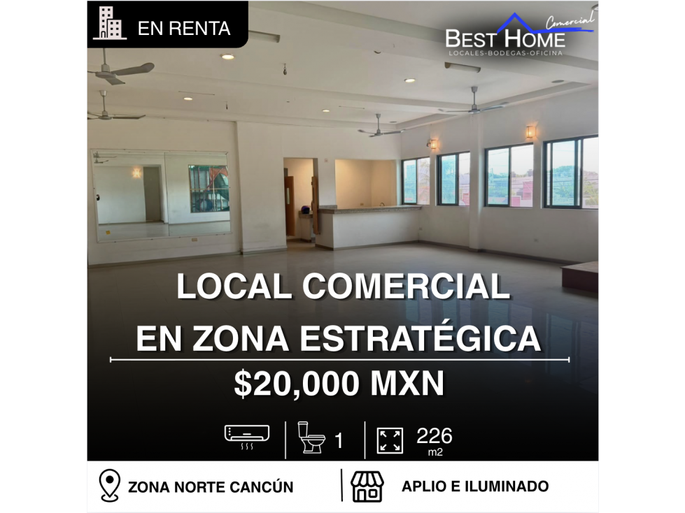 Local comercial de 226 m2 en renta en Av. Tules con Av, Kabah, Cancún