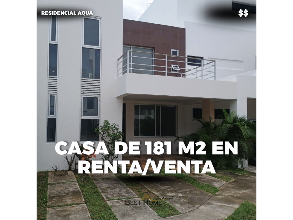 Casa en renta/venta de 181 m2 en Residencial Aqua - Cancún