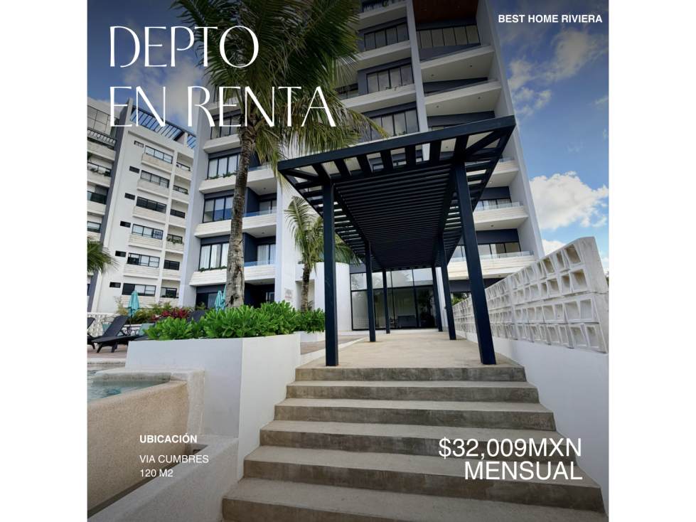 Depto en renta de 120 m2 en Vía cumbres, Cancún