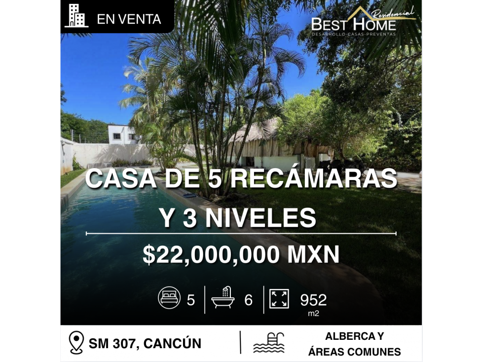 Casa de 661.87 m² en la selva en venta en SM 307, Cancún