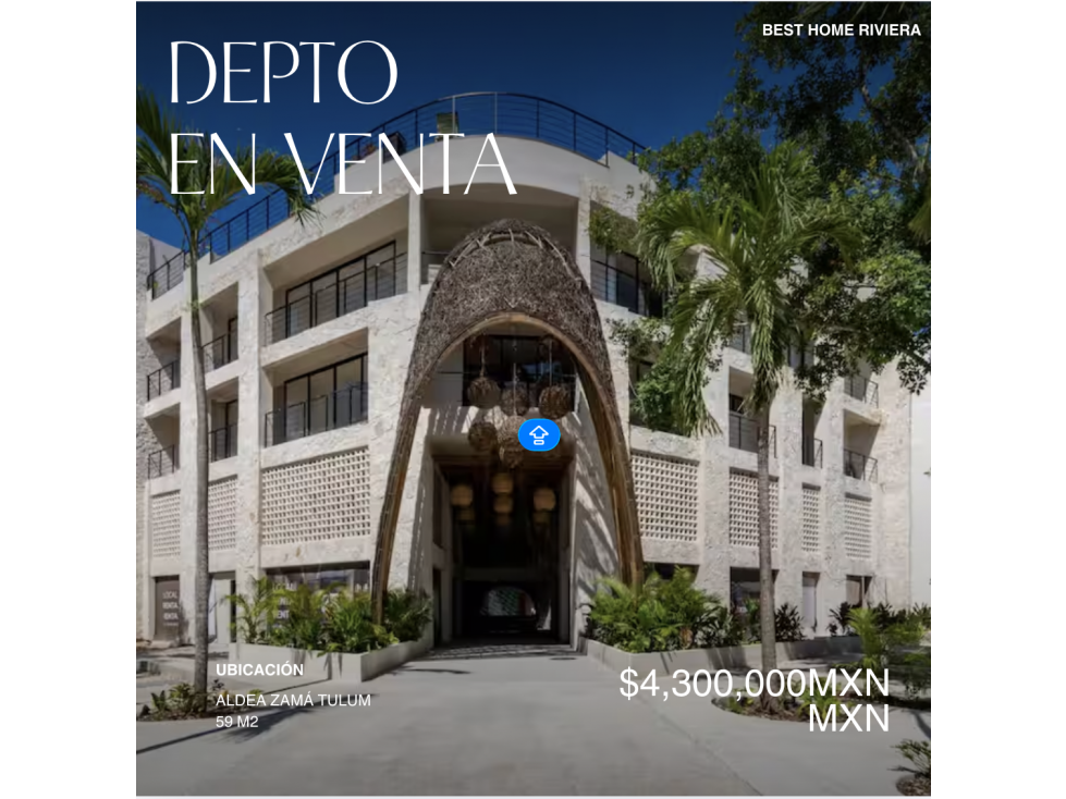 Departamento de 1 Recámara en Venta, Aldea Zamá Tulum (59 m²)