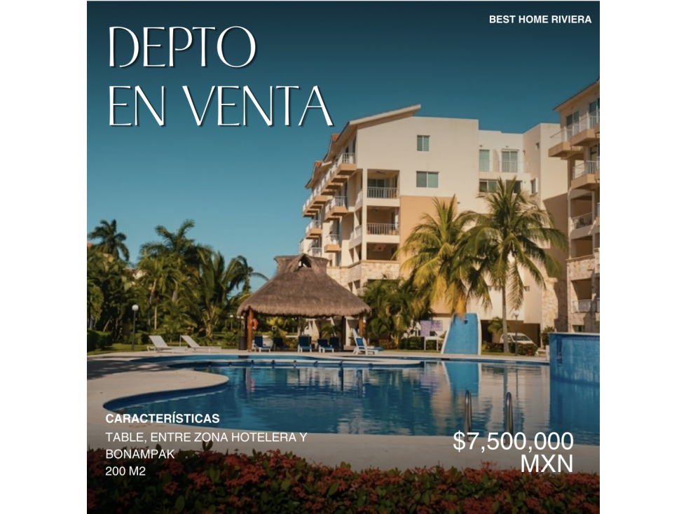 Departamento en venta de 200 m2 en Table, Cancún