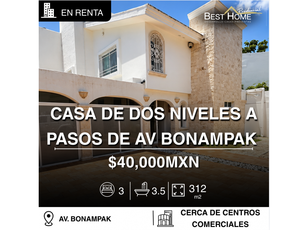 Casa en renta de 312 m2 cerca de Av. Bonampak, Cancún