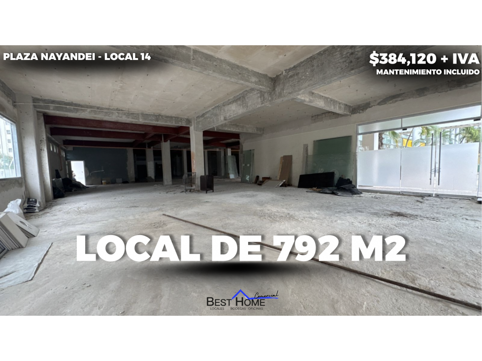 Local 14 en renta de 792 m2 en Plaza Nayandei - Cancún