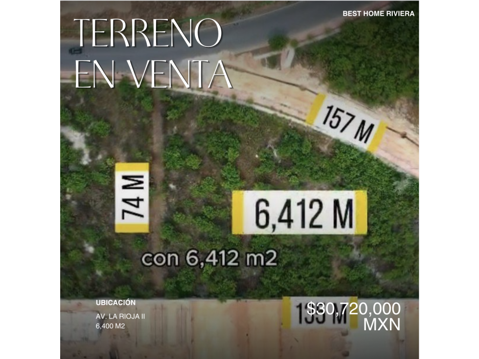 Terreno de 6,400 m2 en venta en Av. La Rioja, Cancún