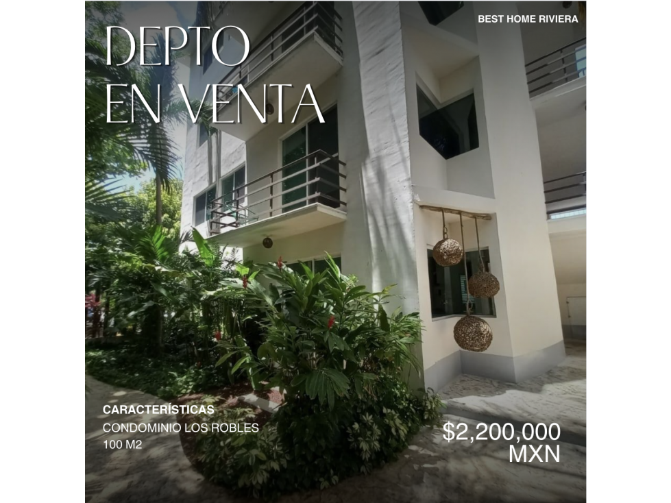 Departamento en venta de 100 m2 en residencial los robles, Cancún