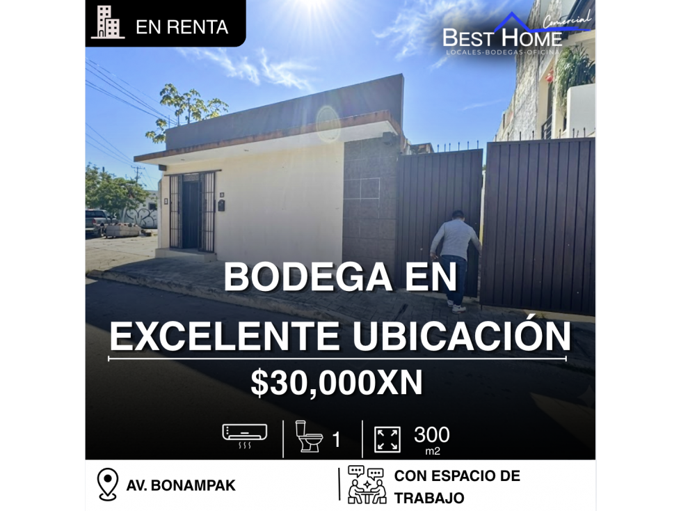 Bodega de de 300 m2 en renta sobre av. Bonampak - Cancún