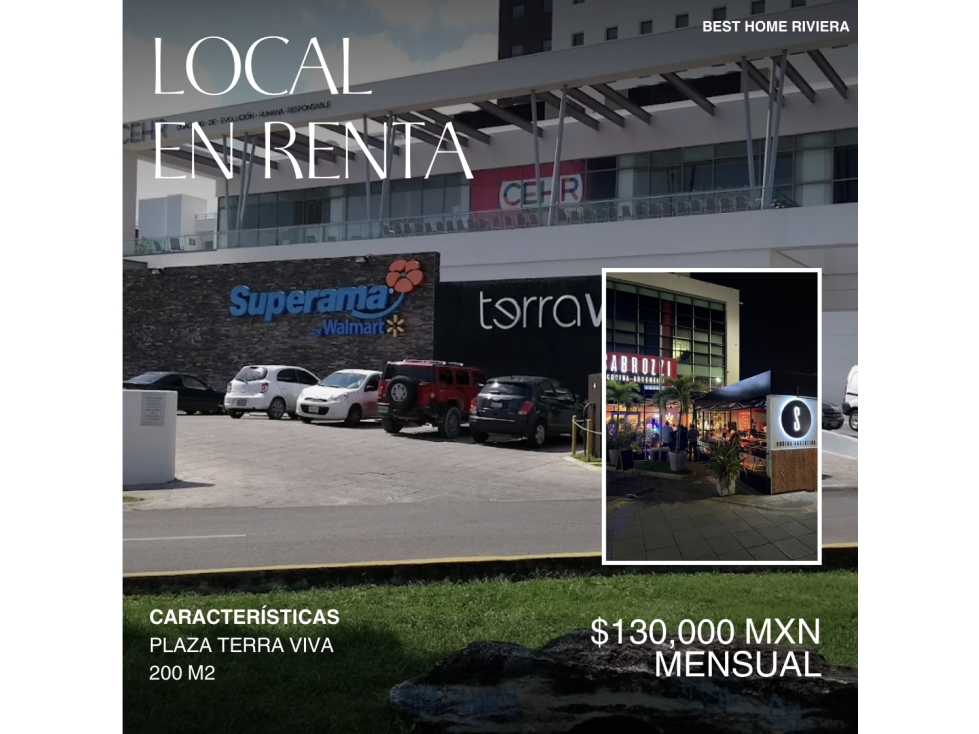 Local en renta de 200 m2 en Plaza Terra Viva, Cancún