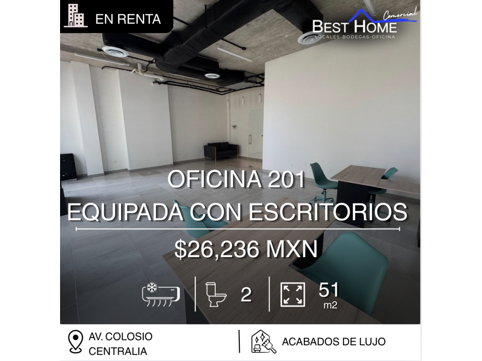 Oficina 201 de 51 m2 en renta en Centralia, Cancún - 1