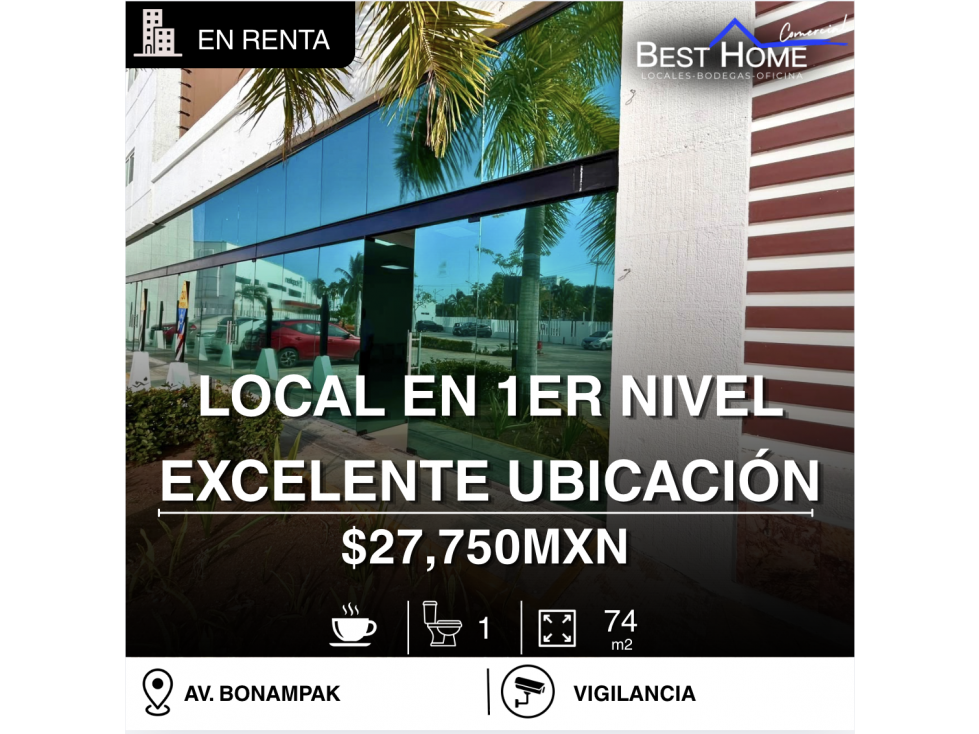 Local en renta de 74 m2 en Av. Bonampak, Cancún