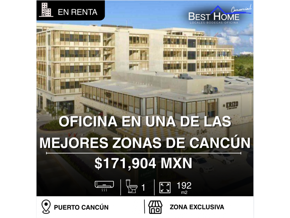 Oficina de 192 m2 en renta en Plaza Espacio Pto. Cancún - 1
