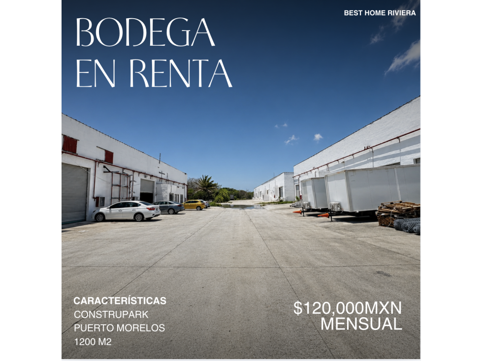 Bodega de 1200 m2 en renta en Construpark, Pto. Morelos - 1