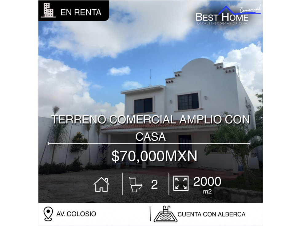 Terreno Comercial de 2000 con Casa en Av Colosio, Cancún — foto 2