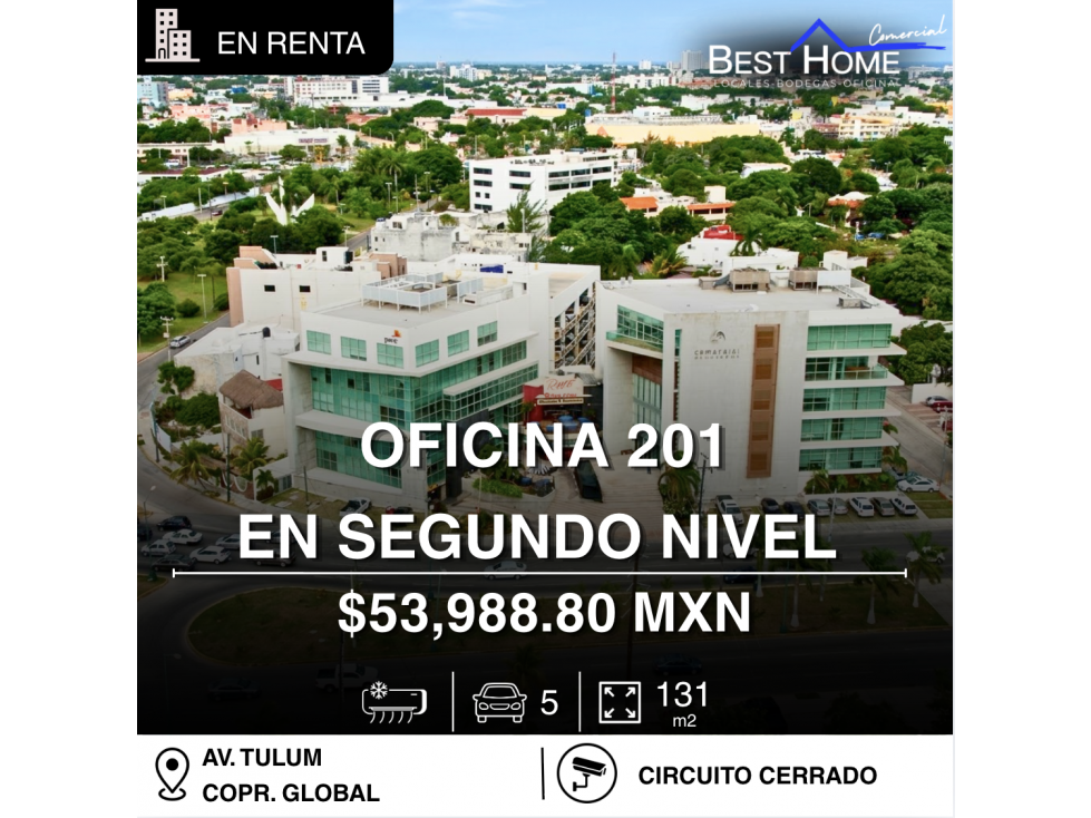 Oficina en renta de 131.68 m2 en corporativo Global, Cancún, Bonampak