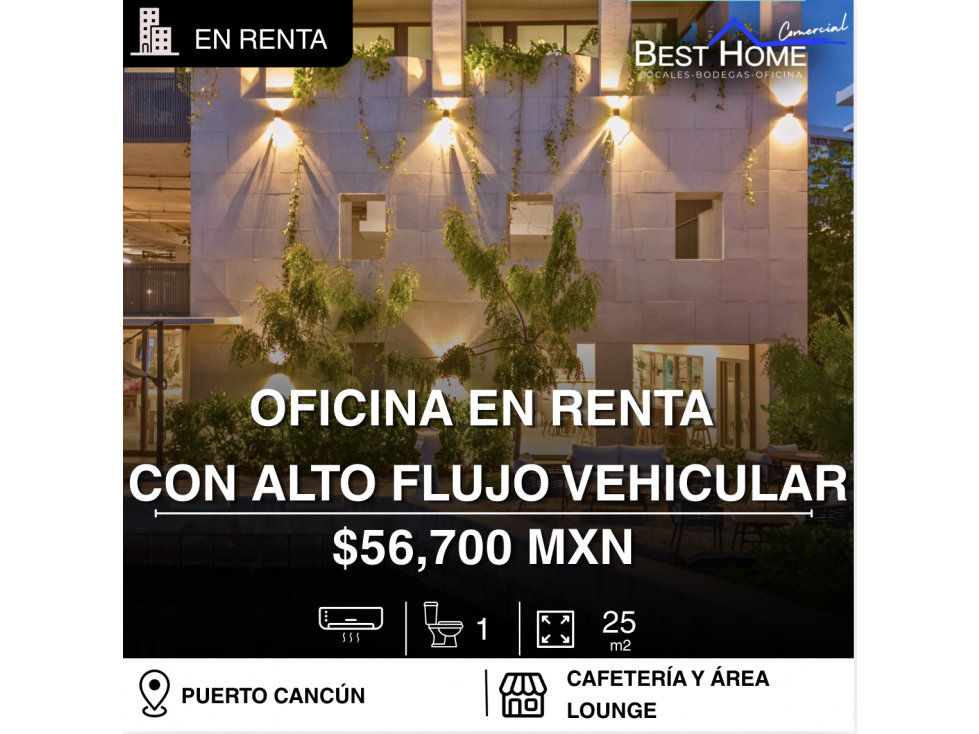 Oficina en renta de 25 m2 en Puerto Cancún - 1