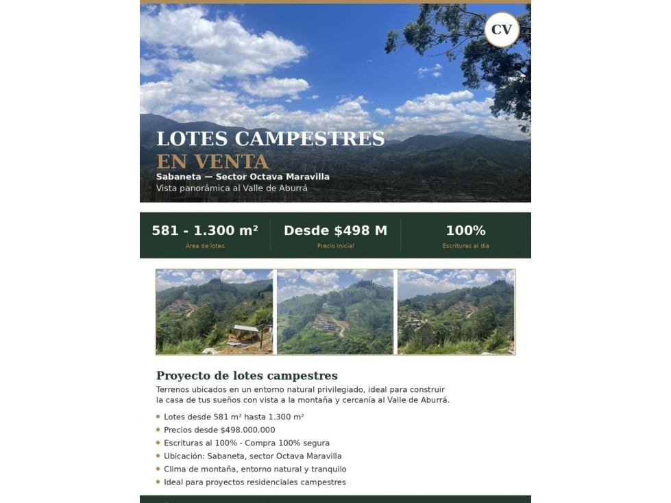 VENTA DE LOTES SABANETA SECTOR LA OCTAVA MARAVILLA
