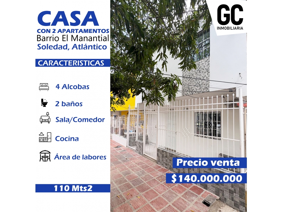 Se vende casa con 2 apartamentos barrio el manantial - 1