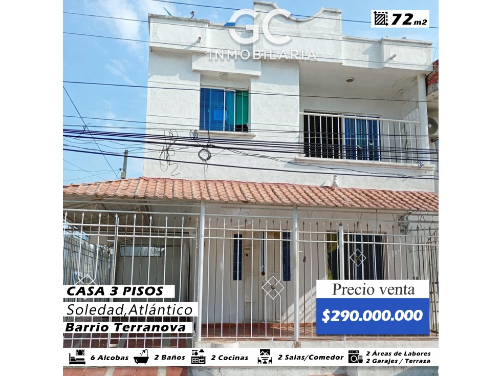 Se vende casa de 3 pisos Barrio Terranova - soledad