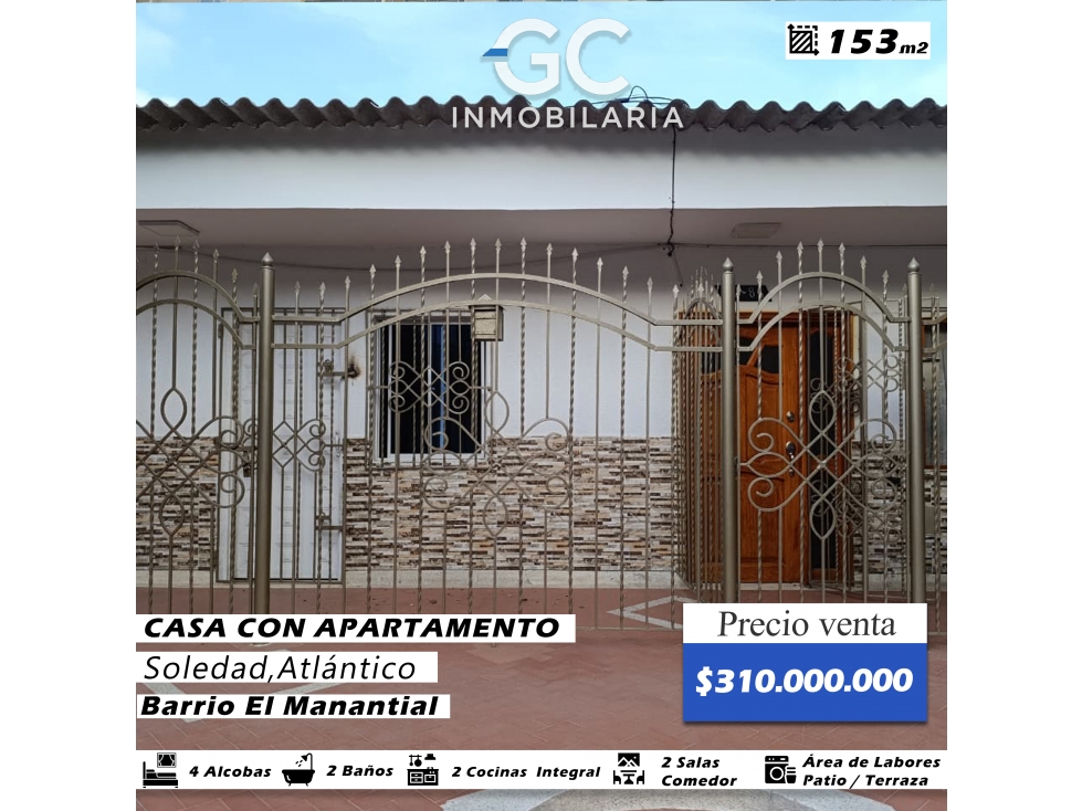 Se vende casa con apartamento - Barrio el manantial - Soledad