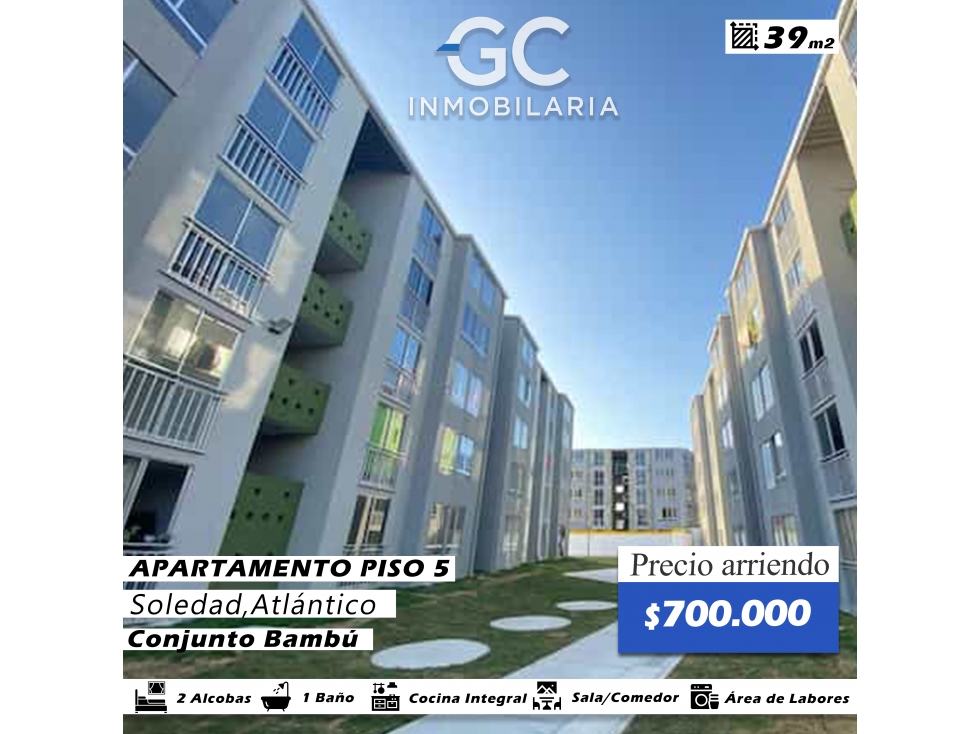Se arrienda apartamento piso 5 conjunto Bambú - Soledad