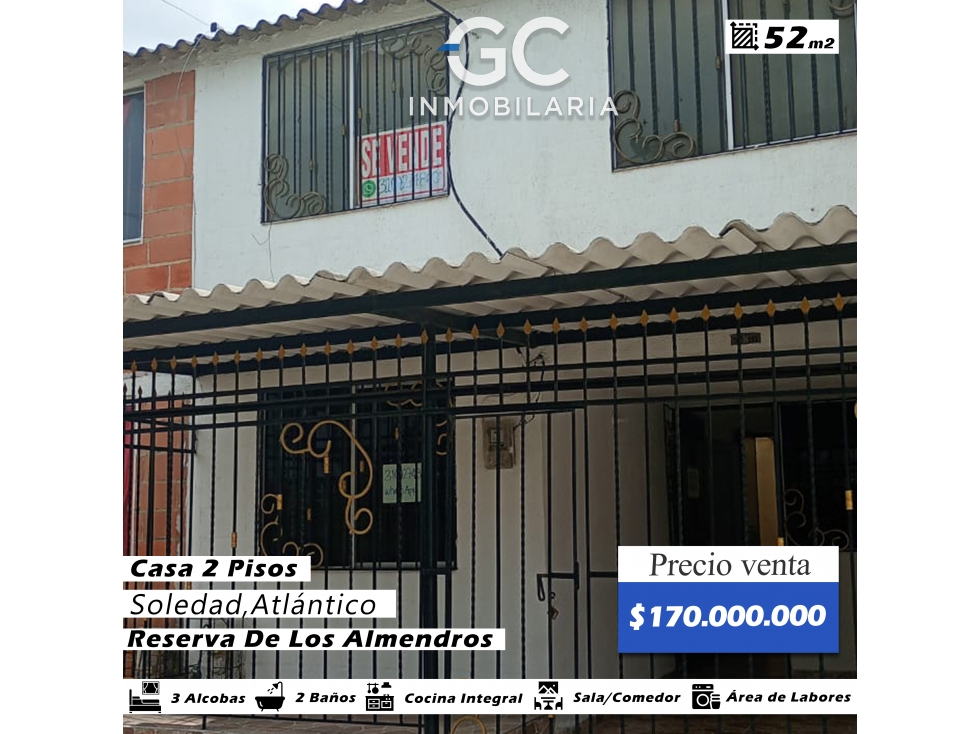 Se vende casa de 2 pisos Reserva de los almendros - soledad